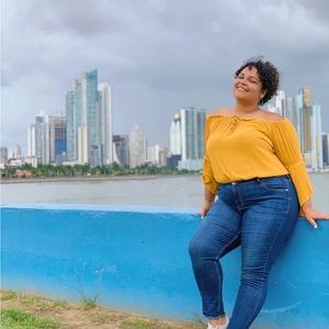 Charlotte Russe off shoulder crop top mustard yellow